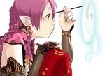  animal_ears braid brown_eyes da_ji detached_sleeves earrings female fox_ears fox_girl gradient gradient_background jewelry long_hair makeup maoo_aruba maou_alba mirror musou_orochi nail_polish pointy_ears profile purple_hair solo tattoo warriors_orochi white_background 