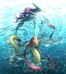  gen_2_pokemon gen_3_pokemon highres lugia milotic no_humans pokemon pokemon_(creature) suicune water waves zenmai_hizu 