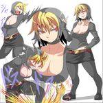  angry black_hair blonde_hair boots breasts cleavage evil_grin fangs frown genderswap king_of_fighters kof large_breasts m.u.g.e.n middle_finger midnight_bliss mugen mugen_(game) multicolored_hair pantyhose red_eyes short_hair skirt sleeves_past_wrist sleeves_past_wrists smile snk stockings teeth thighhighs yamazaki_ryuji 