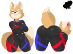  2019 absurd_res anthro balls blush bulge butt canid canine clothed clothing digital_media_(artwork) dipstick_tail fox fox_mccloud green_eyes hi_res male mammal multicolored_tail nintendo simple_background solo star_fox super_smash_bros tight_clothing unimpressed video_games white_background wiizus 