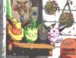  artist_request bill_(pokemon) eevee espeon flareon flower leafeon mail_box mailbox pokemon sen_pic smile sonezaki_masaki source_request umbreon window 