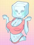  anthro anthrofied biped bone bottomwear clothing female gelatinous_cube goo_creature hi_res monster_girl_(genre) plum_cupcakes skull solo topwear transluscent_body 