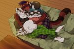  both_pregnant bottomwear clothing cuddling duo felid feline furniture hand_on_stomach kneeling lynx male male/male mammal pandottermon pantherine pants pregnant pregnant_male reclining shirt snow_leopard sofa topwear 