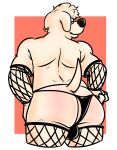  anthro backsack balls bombayeen_(artist) butt clothed clothing ear_piercing family_guy fishnet fishnet_armwear fishnet_legwear genitals hi_res jasper_(family_guy) legwear looking_at_viewer looking_back male partially_clothed piercing presenting presenting_hindquarters rear_view solo thong underwear 