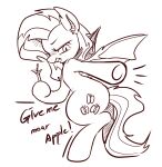  2015 angry apple bat_pony bat_wings cutie_mark dialogue equid fangs female feral flutterbat_(mlp) fluttershy_(mlp) food friendship_is_magic hair half-closed_eyes hasbro holding_food holding_object hooves mammal marenlicious membrane_(anatomy) membranous_wings monochrome my_little_pony narrowed_eyes pupils slit_pupils teeth wings 