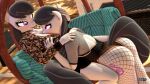  3d_(artwork) anthro anthro_on_anthro anthroponiessfm black_hair breasts butt cleavage clothed clothing cutie_mark digital_media_(artwork) equid equine female female/female fishnet fishnet_legwear friendship_is_magic hair hasbro hi_res legwear mammal my_little_pony octavia_(mlp) 