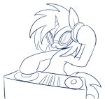  2014 biped equid equine eyewear female feral friendship_is_magic glasses hair hasbro headphones horn looking_down mammal marenlicious monochrome my_little_pony open_mouth open_smile simple_background smile solo turntable_(decks) unicorn vinyl_scratch_(mlp) white_background 