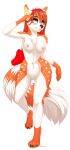  2017 4_toes 5_fingers absurd_res ailurid alpha_channel anthro black_nose blue_eyes bow_ribbon breasts chest_tuft chloe-dog claws feet female fingers fur genitals hair hi_res mammal navel nipples nude orange_body orange_fur orange_hair pawpads pussy red_hair red_panda sami_(red_panda) simple_background solo toe_claws toes transparent_background tuft 