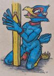  anthro avian ball_gag bdsm bird bondage bound chastity_cage chastity_device cuff_(restraint) falco_lombardi falcon falconid gag hi_res lock male nintendo restraints star_fox sushiotter_(artist) video_games wrist_cuffs 