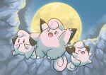  ^_^ blush_stickers claws clefairy cleffa closed_eyes closed_mouth commentary_request fang from_below highres matata moon night no_humans open_mouth outdoors pokemon pokemon_(creature) sky smile 