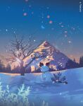  blue_sky highres mountain no_humans original pine_tree reinforced scenery sky snow snow_cat sunset tree winter 