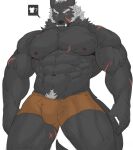  2022 abs anthro barazoku beard biceps big_bulge big_muscles big_pecs blaidd_(elden_ring) bulge canid canine canis claws clothed clothing dialogue_box elden_ring eyebrows facial_hair fromsoftware fur hair huge_muscles male mammal muscular muscular_anthro muscular_male navel nipples obliques pecs pictographics pubes question_mark reachea scar shirt simple_background solo standing teeth thick_thighs topless topless_anthro topless_male topwear tuft underwear vein video_games white_background wolf 