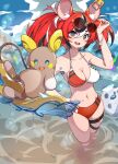  alolan_raichu animal_ears black_hair breasts cleavage crossover hakos_baelz highres hololive hololive_english mouse_ears mouse_girl mouse_tail multicolored_hair pokemon pokemon_(game) pokemon_sm red_hair streaked_hair tail taiyo_sketches twintails virtual_youtuber white_hair 