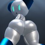  big_butt blue_body butt butt_focus coffeewithdicks empty_eyes eyes_closed glistening glistening_body grey_body hi_res humanoid looking_at_viewer looking_back low-angle_view machine male metallic_body not_furry nude open_mouth robot robot_humanoid robotboy robotboy_(character) simple_background solo worm&#039;s-eye_view 