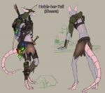  alchemy anthro character_name clothed clothing dragonsponies english_text fantasy female mammal melee_weapon murid murine quiver rat rodent scar simple_background skaven solo sword text warhammer_(franchise) weapon 