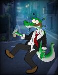  alcohol alligator alligatorid anthro beer beverage black_bottomwear black_clothing black_pants bottomwear bubble business_suit clock clothing cregon crocodile crocodilian crocodylid dress_shirt drunk drunk_bubble footwear hi_res male necktie pants reptile rolled_up_sleeves scalie selena_thompson shirt shoes solo substance_intoxication suit tan_clothing tan_footwear tan_shoes topwear watch white_clothing white_shirt white_topwear wristwatch 