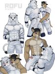  2022 absurd_res anthro artist_name backwards_baseball_cap backwards_hat baseball_cap butt clothing cougar countershading felid feline fur hat headgear headwear hi_res interspecies leo_(saitama_seibu_lions) male male/male mammal mascot muscular muscular_anthro muscular_male nippon_professional_baseball pec_grasp rofu_kagazaki saitama_seibu_lions white_body white_fur yaco_puma 