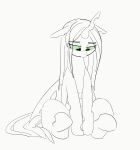  2019 absurd_res arthropod black_and_white changeling ears_down eyebrows eyelashes feral friendship_is_magic green_eyes green_sclera hair half-closed_eyes hasbro hi_res horn insect_wings monochrome my_little_pony narrowed_eyes pabbley pivoted_ears queen_chrysalis_(mlp) sad simple_background white_background wings 