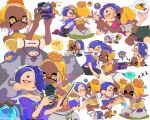  ! ? big_man_(splatoon) chest_sarashi couple drooling frye_(splatoon) hand_fan highres holding holding_fan hug jellyfish_(splatoon) kiss licking looking_at_another nintendo_switch pointy_ears salorbt sarashi shiver_(splatoon) sleeping smile splatoon_(series) splatoon_3 spoken_exclamation_mark spoken_question_mark tentacle_hair thought_bubble yellow_crop_top yuri 