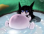  bath belly big_belly black_hair blue_eyes female grumpy hair hole_(pit) humanoid hyper hyper_belly imp inner_thoughts pregnant pregnant_female pupils riis slit_pupils solo water white_body 