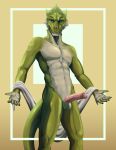  2020 5_fingers abs absurd_res anthro athletic athletic_anthro athletic_male balls butt cierras claws erection fingers foreskin frill_(anatomy) genitals glans grin hi_res humanoid_genitalia humanoid_penis lizard looking_at_viewer male navel nude pecs penis pink_glans pink_penis portrait pose presenting reptile scalie simple_background smile smiling_at_viewer solo standing text three-quarter_portrait towel vein veiny_penis 