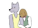 blush bow_tie canid canine canis domestic_dog edgar_(pbs_kids) eyes_closed fur grey_body grey_fur hi_res male male/male mammal ned_(pbs_kids) pancitnoodles25 pbs_kids_(copyright) simple_background smile white_background wolf 