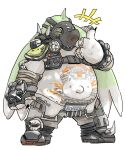  anthro bandai_namco belly blizzard_entertainment claws cosplay digimon digimon_(species) gargomon gesture hisashino horn long_ears male mask navel outie_navel overwatch overweight roadhog_(overwatch) shirtless smile solo spikes tattoo thumbs_up video_games 
