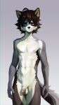  abs anthro athletic athletic_male balls bangs black_nose blue_eyes body_hair brown_hair canid canine canis cheek_tuft domestic_dog facial_tuft flaccid front_view frown genitals grey_background hair happy_trail humanoid_genitalia humanoid_penis kiske_7key legs_together looking_at_viewer male mammal navel nude pecs penis portrait pubes recolor short_hair simple_background solo standing three-quarter_portrait tuft vein white_pubes 
