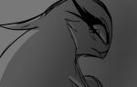  anthro avian beak bird eyelashes female hair helluva_boss hi_res long_eyelashes long_hair looking_back monochrome owl owl_demon simple_background solo stella_(helluva_boss) teathekook 