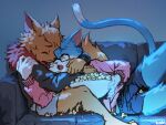  absurd_res anthro bed biped catnip_(khatnid) clothed clothing cuddling fan_character felid feline felis fluffy fully_clothed furniture hi_res kogi larger_male league_of_legends lying male mammal neck_tuft riot_games romantic romantic_ambiance romantic_couple size_difference smaller_male spooning teemo_the_yiffer tuft video_games yordle 