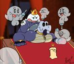  absurd_res anal anthro arched_back ass_up balls big_balls blush bodily_fluids boo_(mario) butt candle clothing collar crown cum cum_drip dripping dry_himbones duo fingerless_gloves genital_fluids genitals ghost gloves group handwear hi_res jewelry king_boo luigi&#039;s_mansion male male/male mario_bros masturbation nintendo oral pecs precum raccoon_mints rimming saliva saliva_on_tongue sex spirit tongue tongue_out video_games wax 