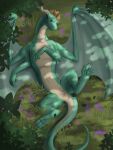  dragon female grass green hi_res lounging nature plant scalie slit vent western western_dragon 