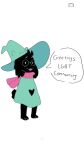  anthro black_body black_fur black_tail blush blush_lines bovid caprine clothing deltarune english_text eyewear fur glasses goat green_clothing mammal open_mouth paws puppkittyfan1 ralsei red_clothing scarf smile solo text tongue undertale_(series) video_games 
