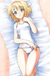  alice_margatroid blonde_hair blue_eyes blush hairband nirap one-piece_swimsuit school_swimsuit short_hair solo swimsuit touhou 