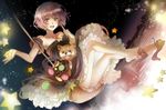  animal brown_eyes brown_hair dog dress feet food night original rahwia sitting smile solo star swing 