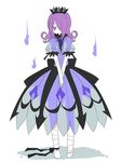  bandage barefoot crown dress female fire flame full_body gijinka gothic_lolita hair_over_one_eye lolita_fashion moemon personification pokemon pokemon_(game) pokemon_black_and_white pokemon_bw purple_eyes purple_hair ribbon shanderaa short_hair simple_background solo white_background 