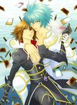  2boys johan_andersen male male_focus multiple_boys pile_of_cards yu-gi-oh! yugioh_gx yuki_judai yuu-gi-ou_(card) yuu-gi-ou_gx yuuki_juudai 