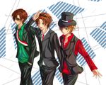  3boys ahoge axis_powers_hetalia brown_hair flag hat male male_focus multiple_boys necktie northern_italy_(hetalia) principality_of_seborga southern_italy_(hetalia) 