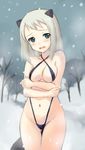  animal_ears artist_request black_eyes breasts cat_ears cold elma_leivonen long_hair silver_hair slingshot_swimsuit snow solo swimsuit tears wavy_mouth white_hair world_witches_series 