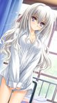  covering genderswap kisakinomiya_chihaya long_hair otome_wa_boku_ni_koishiteru purple_eyes shirt white_hair window 