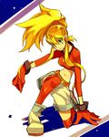  aero aero_(inafune_keiji) bad_id bad_pixiv_id blonde_hair gloves green_eyes long_hair midriff navel ponytail rockman rockman_dash rockman_dash_3 solo thighhighs very_long_hair zakki 