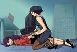  bdsm bondage bound gag hand_behind_back improvised_gag katsuragi_misato kidnapping neon_genesis_evangelion tape tape_gag tapegag tied_up 