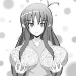  antenna_hair grayscale jcdr looking_at_viewer melon original pointy_ears sexually_suggestive simple_background smile very_long_hair 