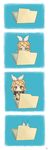  4koma aqua_eyes bad_id bad_pixiv_id blonde_hair chibi comic folder formalin hair_ornament hair_ribbon hairclip headphones highres kagamine_rin minigirl ribbon short_hair silent_comic tongue vocaloid 