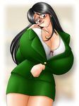  black_hair blazer blush breasts gigantic_breasts glasses lipstick makeup rd teacher 