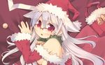  animal_ears bag bell bells breasts cat_ears christmas cleavage collar detached_sleeves glasses handbag hat kashiwamochi_yomogi long_hair nekomimi open_mouth original purse red_eyes santa_hat shy silver_hair 