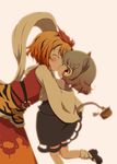  animal_ears animal_print bad_id bad_pixiv_id basket closed_eyes hug kiss mouse mouse_ears mouse_tail multiple_girls muu_rian nazrin red_eyes shawl tail tiger_print toramaru_shou touhou yuri 