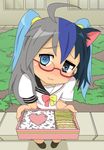  :3 ahoge animal_ears bento_box black_hair blue_eyes blue_hair blush cat_ears clannad crossover drawfag fusion glasses ikeda_kana izumi_konata kud_wafter little_busters! lucky_star moetron multicolored_hair noumi_kudryavka obentou orz_(artist) pigtails rice sakagami_tomoyo saki school_uniform seifuku shoes short_twintails silver_hair twintails 