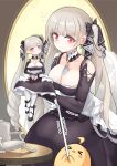  &gt;_&lt; 2girls absurdly_long_hair azur_lane bare_shoulders between_breasts black_dress black_footwear black_ribbon breasts chair cleavage clothing_cutout detached_collar dress earrings formidable_(azur_lane) frilled_dress frills grey_hair hair_ribbon highres hm_(hmongt) holding holding_pole jewelry large_breasts long_hair minigirl multiple_girls necktie necktie_between_breasts pantyhose photo-referenced pole red_eyes ribbon round_table shoulder_cutout smile table twintails two-tone_dress two-tone_ribbon very_long_hair white_pantyhose white_ribbon 