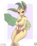  anthro blush breasts brown_eyes eeveelution female generation_4_pokemon hi_res leafeon leongon looking_at_viewer nintendo nipples nude pokemon pokemon_(species) pokemorph solo video_games yellow_body 